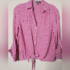 JONES NEW YORK SPORT Point Collar Pink Check Shirt - S